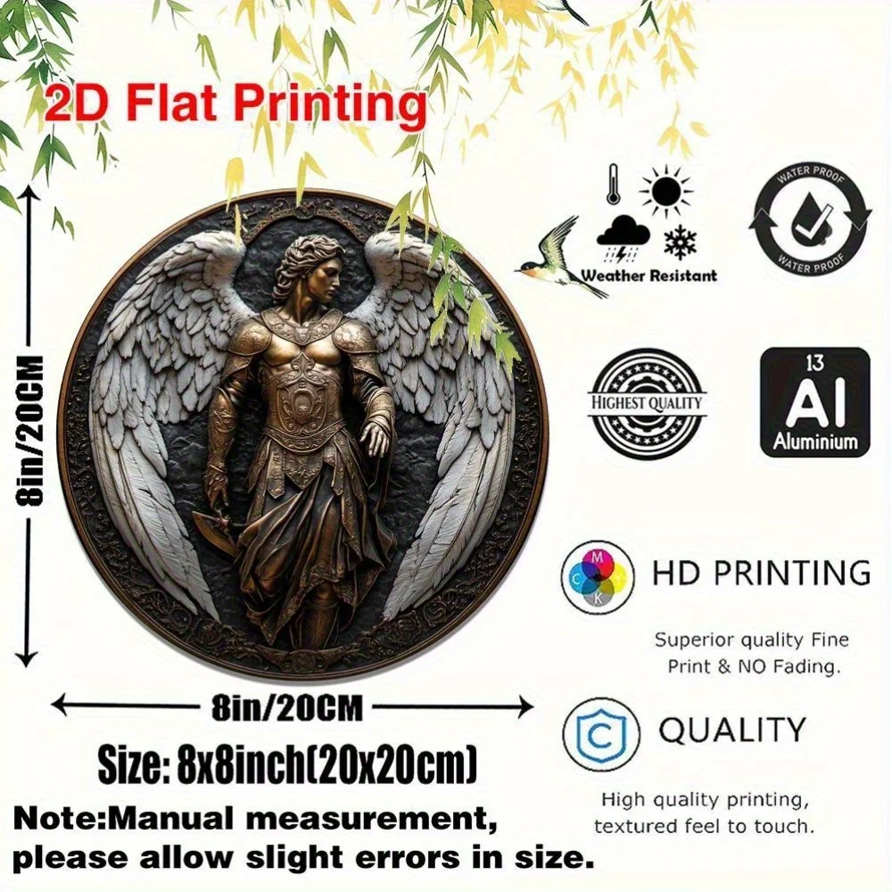 2D Flat, 1pc, Aluminum Metal Round Sign, Archangel Michael Suitable for Garden Courtyard Kitchen Living Room Office Country, Per