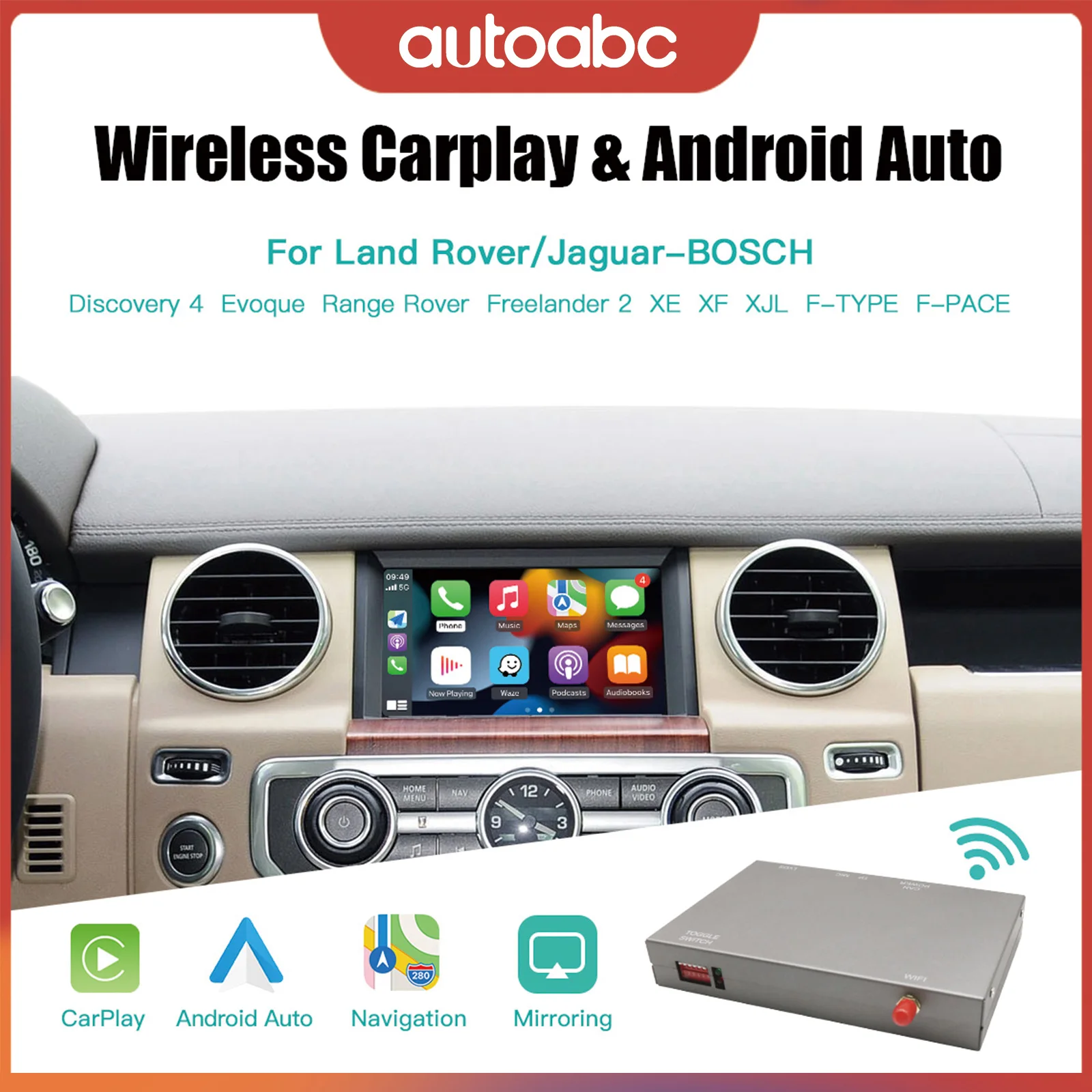 AUTOABC Wireless Carplay Android Auto for Land Rover Jaguar Bosch Discovery 4 Aurora Freelander 2 XE XF XJ  Airplay