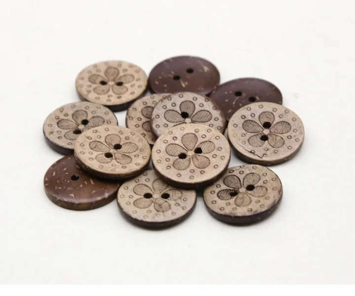30pcs/lot Size:12.5mm-20mm Round Natural Coconut 2 Holes Button 5 Petals Design Buttons Sewing Accessories (SS-905)