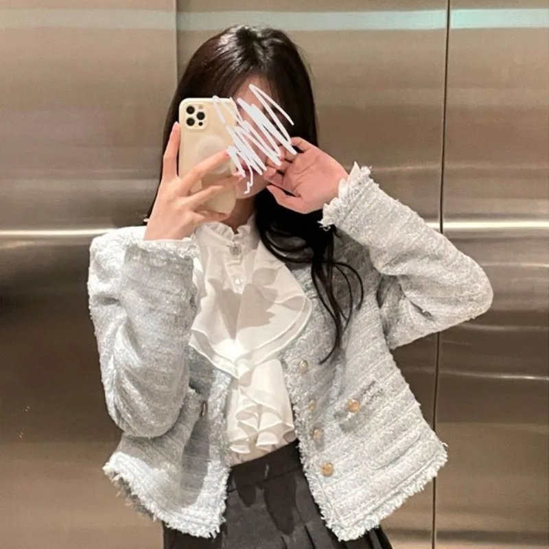 Shirts Tops Women Chic Long Sleeve French Style Ruffles White Basic Elegant Sweet All-match Temperament Autumn Winter Female