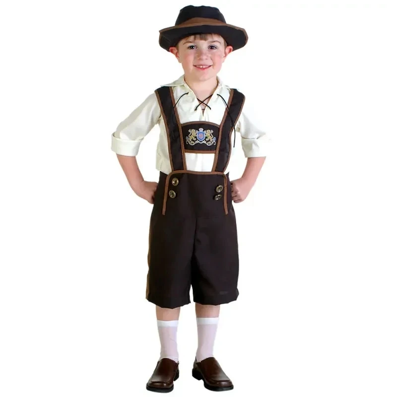 Kids Lederhosen Bavarian Dirndl Dress Children's Girl Oktoberfest Costumes Boys Oktoberfest Cosplay Costume Performance Uniform