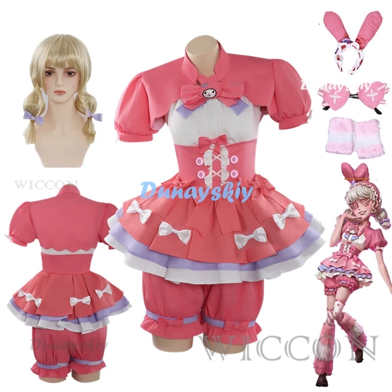 

Lily Barrier Cosplay Game Identity V Costume Wig Cheerleader Rabbit Girl Uniform Pink Dress Party Role Play Outfit for Women