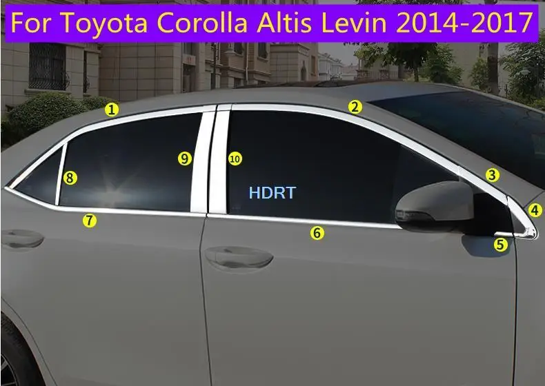 

For Toyota Corolla Altis Levin 2014-2017 Upper+Lower Window Sill Frame Strip Cover Trim moulding Sticker Accessories Car Styling