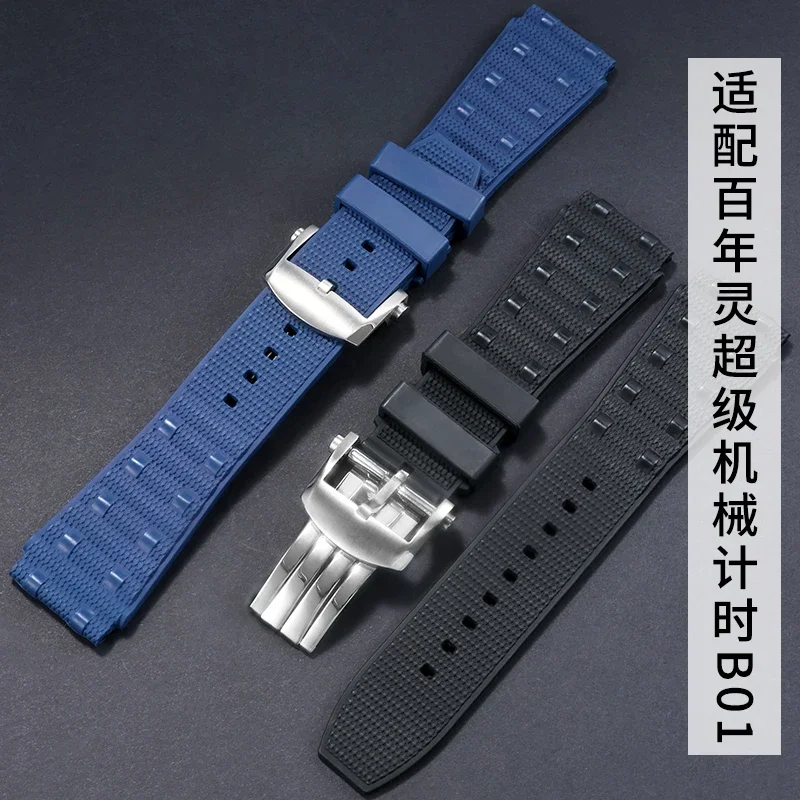 Wysokiej jakości pasek do zegarka z gumy fluorowej do Breitling B01 Sports FKM męski pasek do zegarka 22mm czarny niebieski bransoletka narzędzie fluoroelastomer