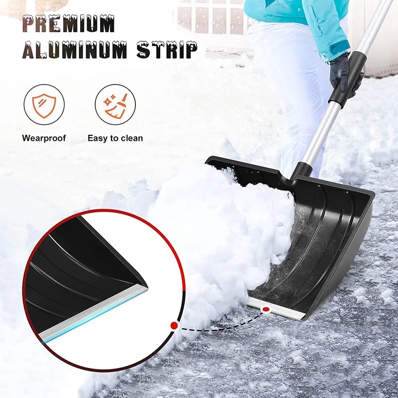 Large Portable Snow Shovel For Driveway Snow Shovel With Aluminum Handle And Wide Blade Scoop Shovel Snow Removal