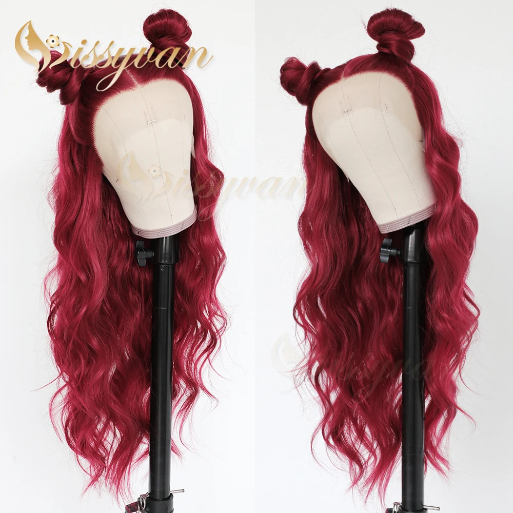 Missyvan Long Red Color Body Wave Synthetic Lace Front Wigs Glueless Fiber Hair Wig for Black Women