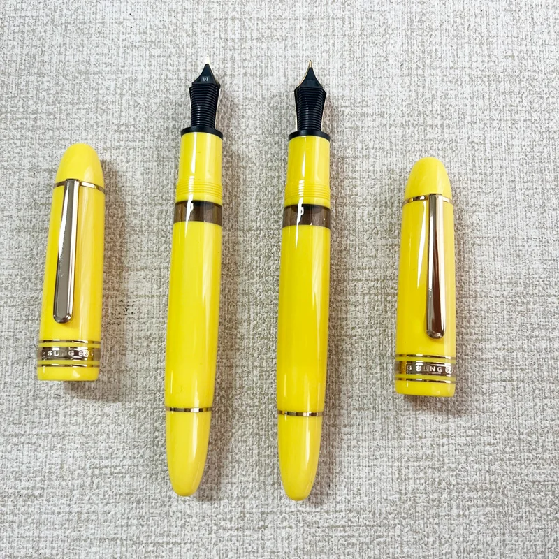 Bolígrafo estilográfico Wing Sung 630 amarillo F, punta de 0,5mm, pistón, resina, Clip dorado, papelería, regalos de negocios, escritura