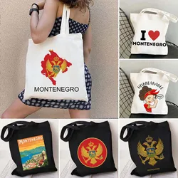 Love Arms of Montenegro Country Map Flag Podgorica Watercolor Shopper Canvas Harajuku Totes Bag Cotton Grocery Shopping Handbags