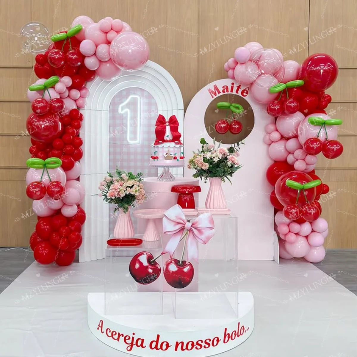 Rotes und rosa Ballon-Set zum Selbermachen, kirschförmiger Ballon für Geburtstagsfeier, Duschantrag, Obstthema, Party-Dekoration, Foto-Requisiten