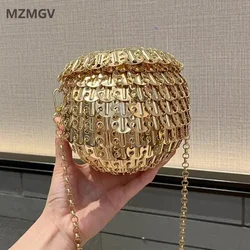 Luxury Design Gold Silver Metal Sequins Round Evening Bag Fashion Dress Party Wedding Clutch Bag Women's Hand Woven Circle Bag