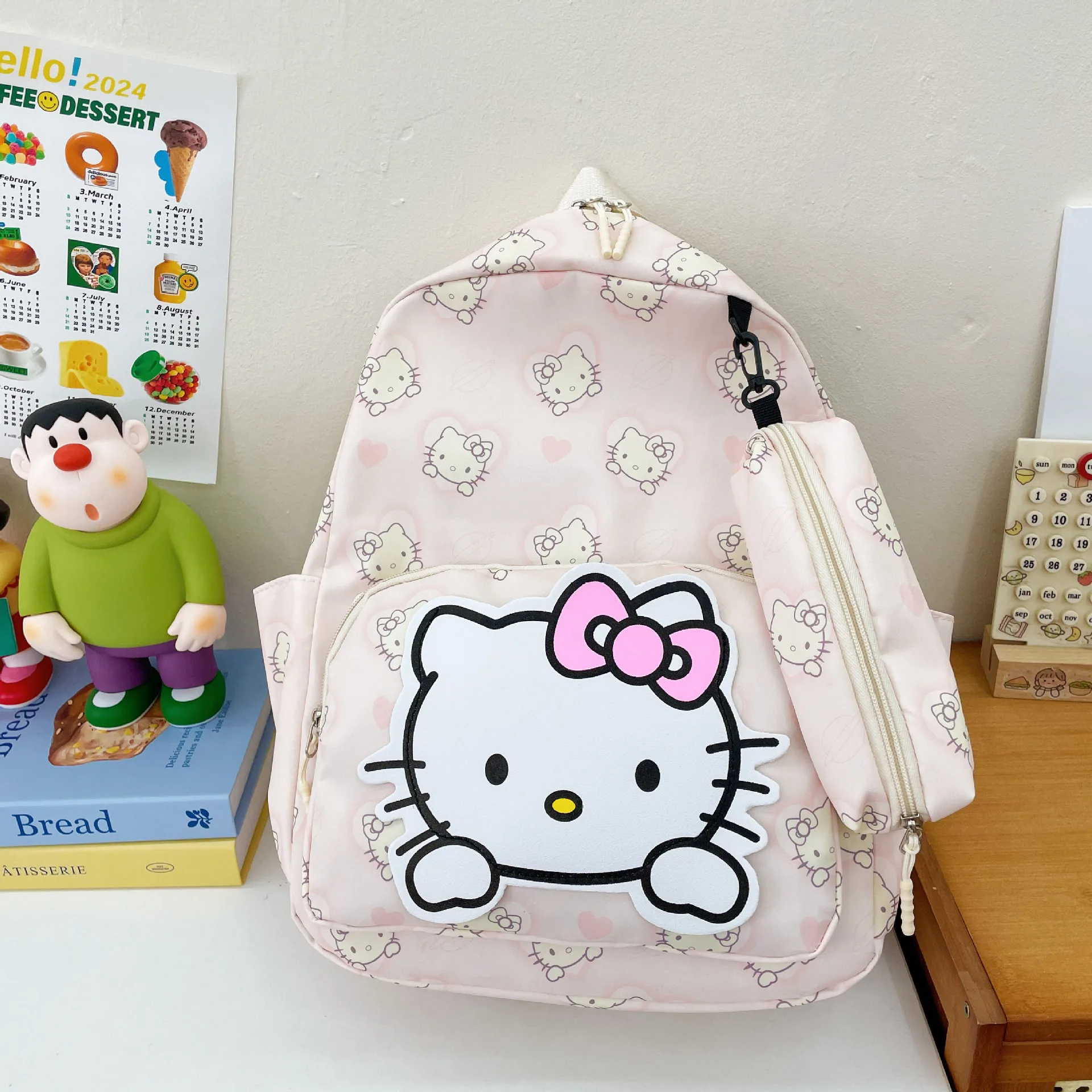 Sanrio Hello Kitty Kuromi Melody Cinnamoroll Backpack School Bag with Pencil Case Kids Teenager Satchel Kawaii Knapsack 15 Inch