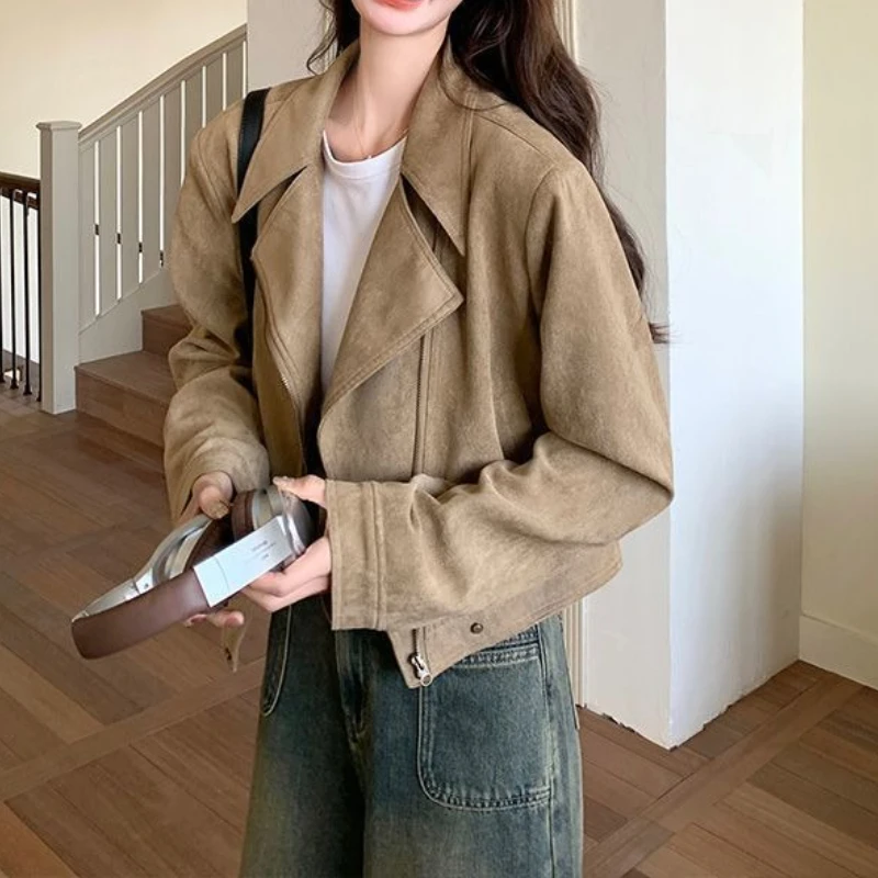 

Retro Slim-Fit Suede Fleece Jacket for Women, New Small-Sized Casual Short Coat
