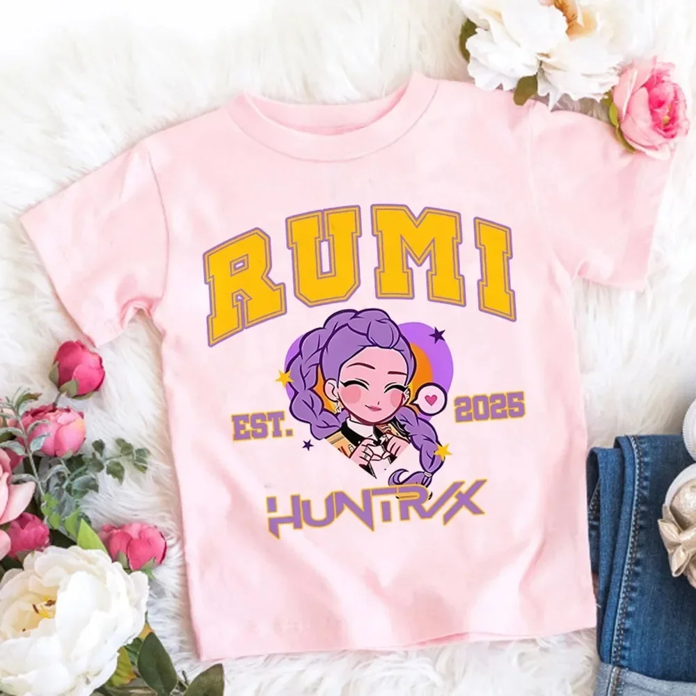 

Summer Kpop Demon Hunters T Shirt Kids Cartoon Anime Meme Print Clothes Round Neck Basic Boys Tops Casual Shirts Gift