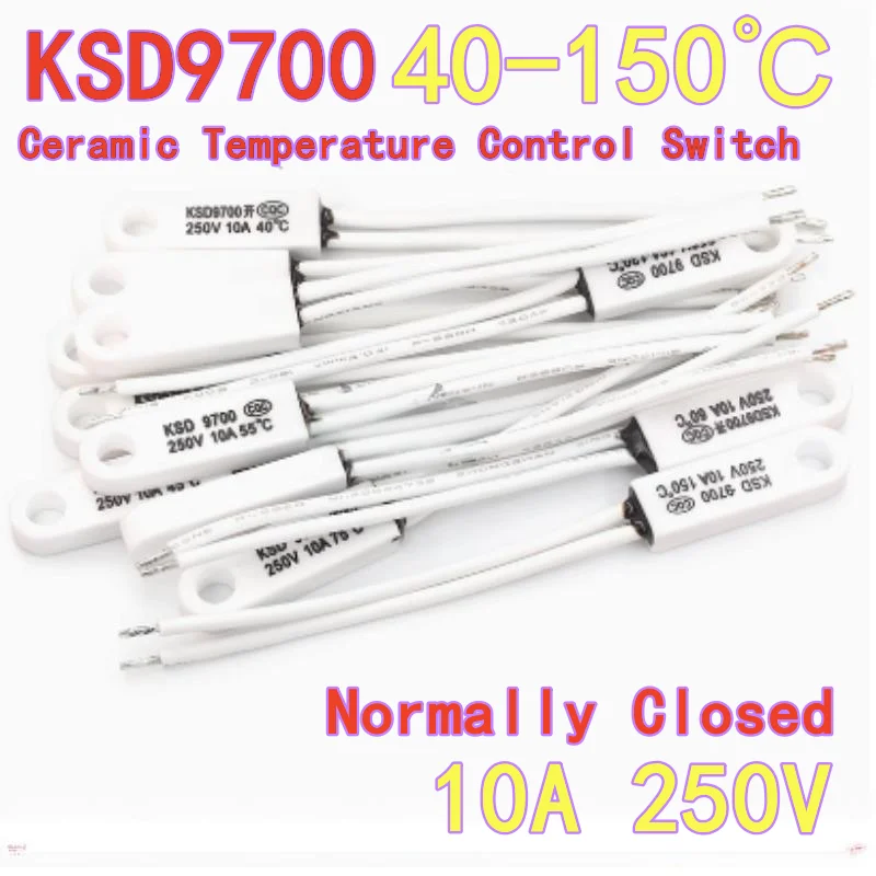 5 قطعة KSD9700 السيراميك مثقب التحكم في درجة الحرارة التبديل 40 ℃ -50 ℃ ~150 ℃   NC ترموستات مغلق عادة 10A 250V