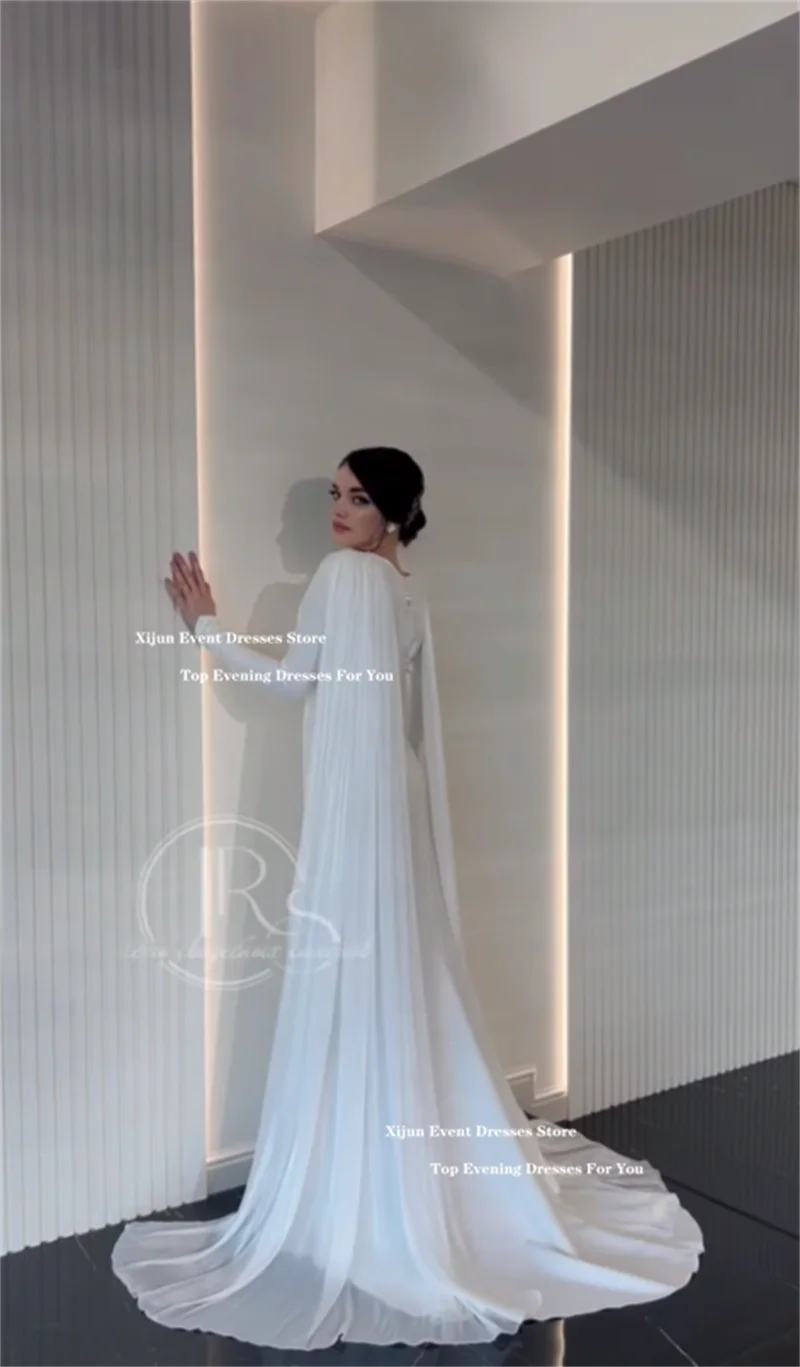 Xijun Ivory Chiffon Mermaid Evening Dresses Cape Sleeves Pleats Long Prom Dresses Formal Wedding Dresses 2025 Women Customized