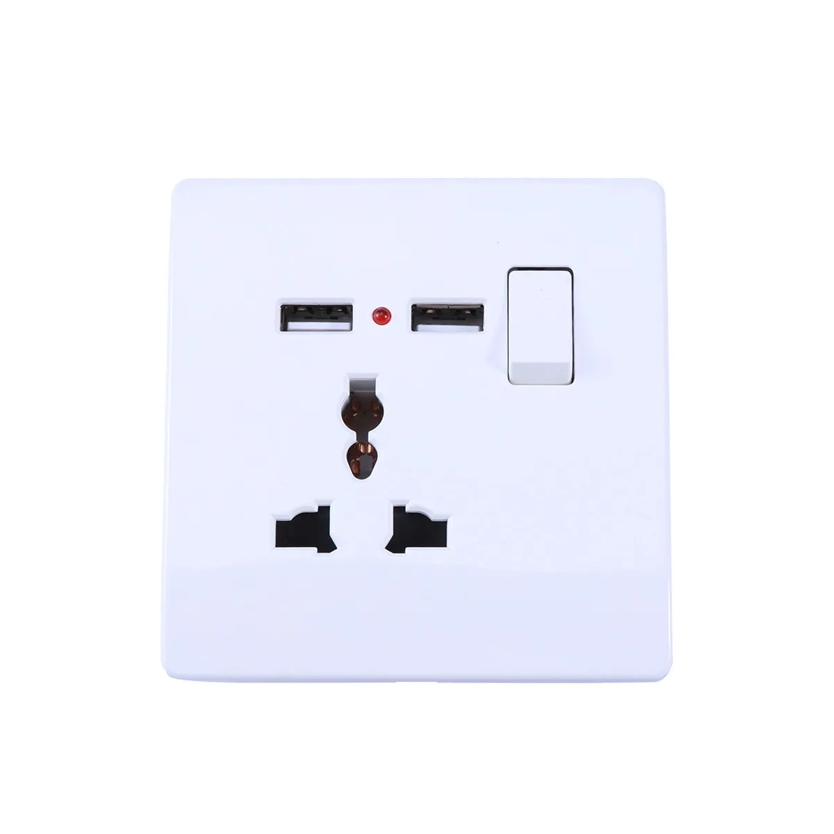 Universal 3-Pin Wall Power Outlet Faceplate Panel Dual USB Output 2A Charger Power on Off for Cellphones Tablets Digital Cameras