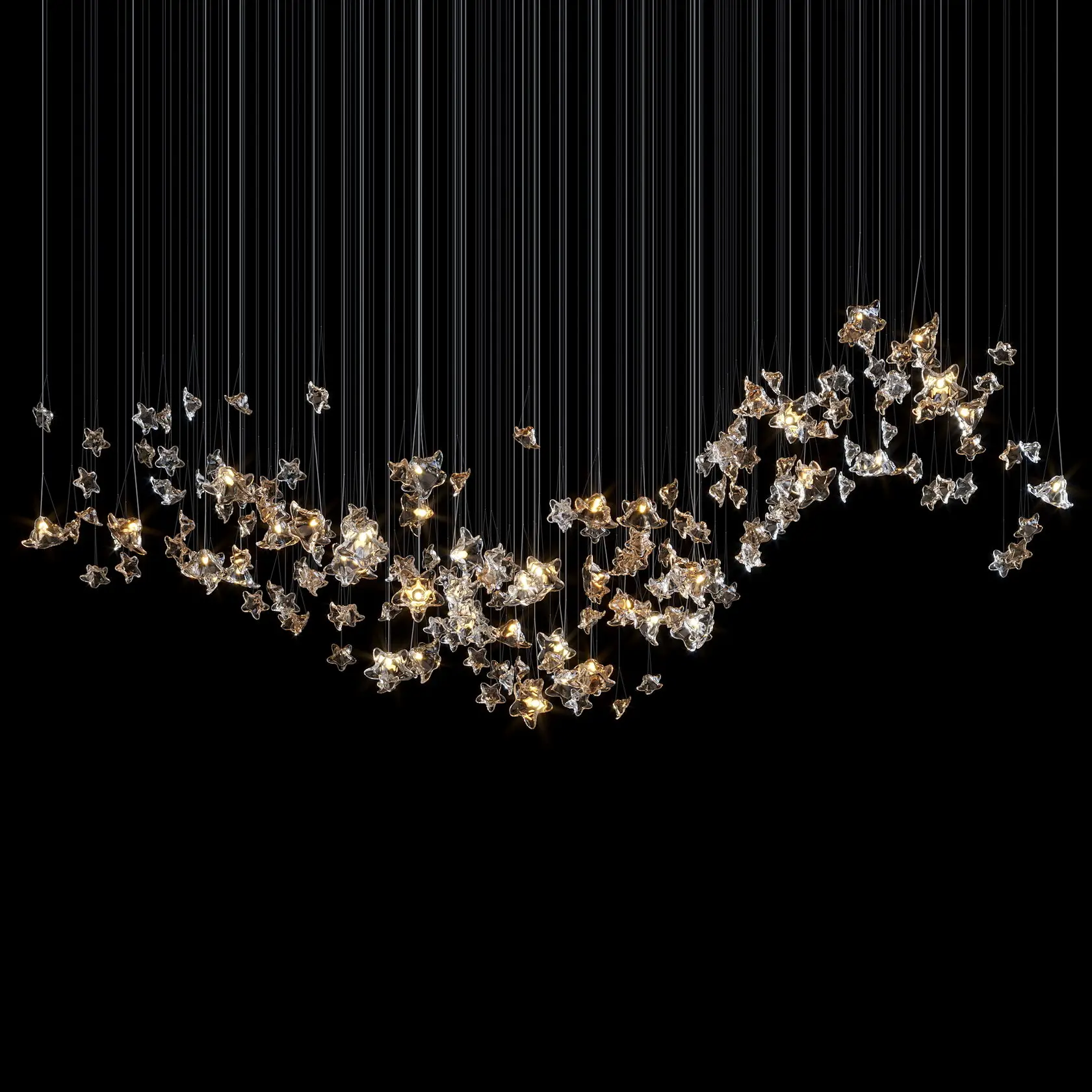 Customer Star Ceiling Handmade Glass Flower Light Transparent Clear Color Chandelier Light