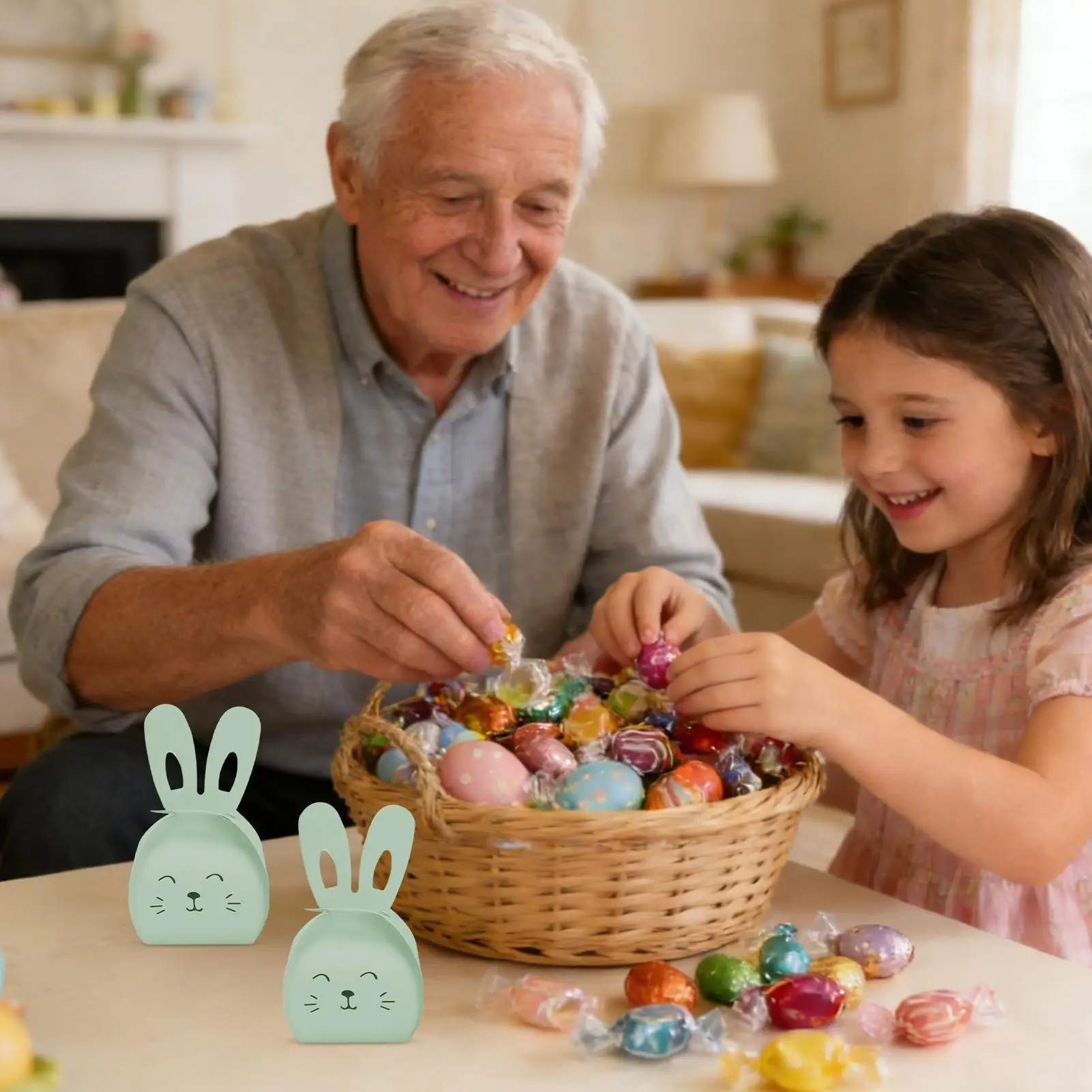 Caja de aperitivos de Pascua, decoración divertida de conejito de Pascua, bolsas de dulces para chocolate, galletas, fiesta de cumpleaños para niños y adultos