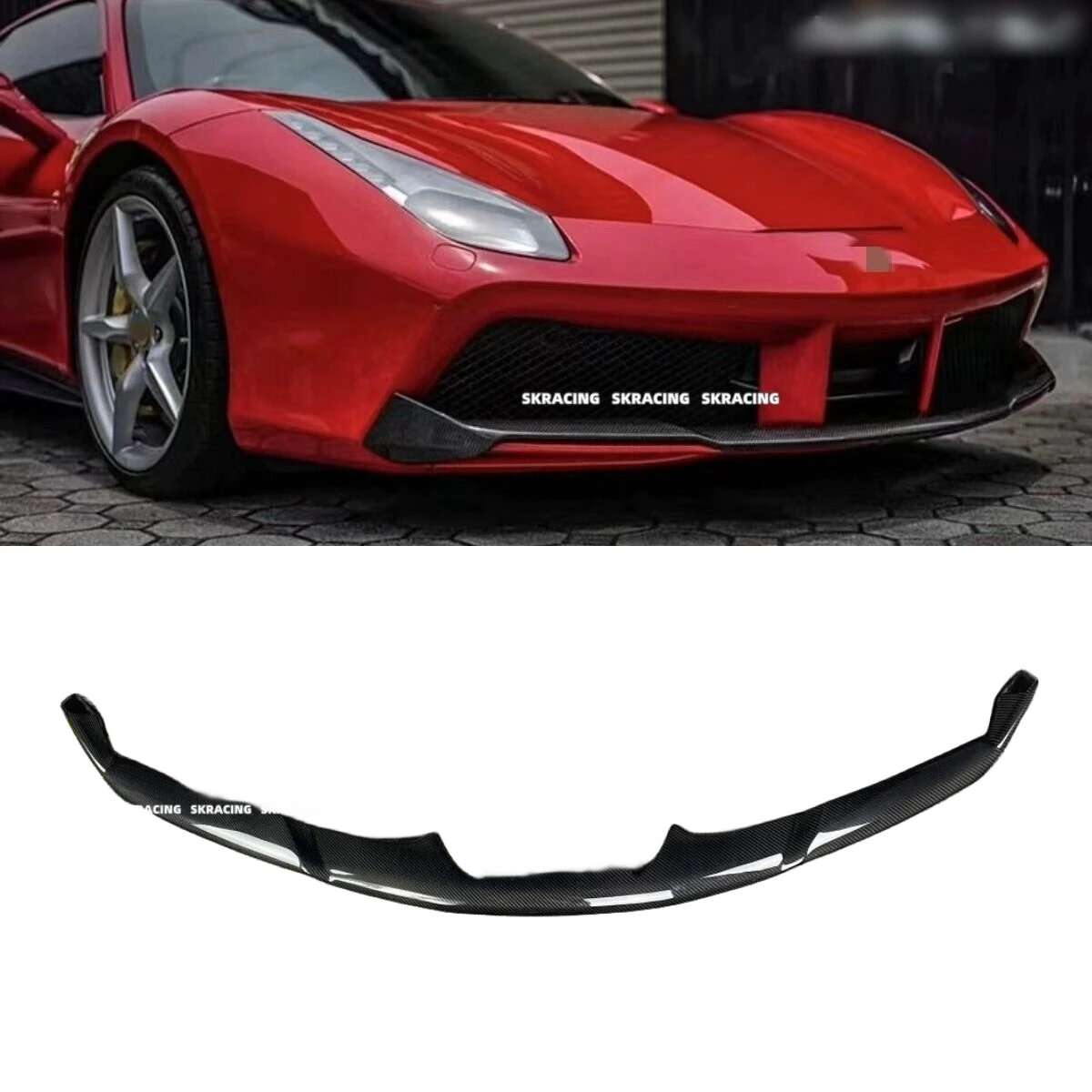 1PCS Real Carbon Fiber Front Bumper Lip Cover Trims Fit Ferrari 488 GTB Spider Body Kit Auto Accessoires