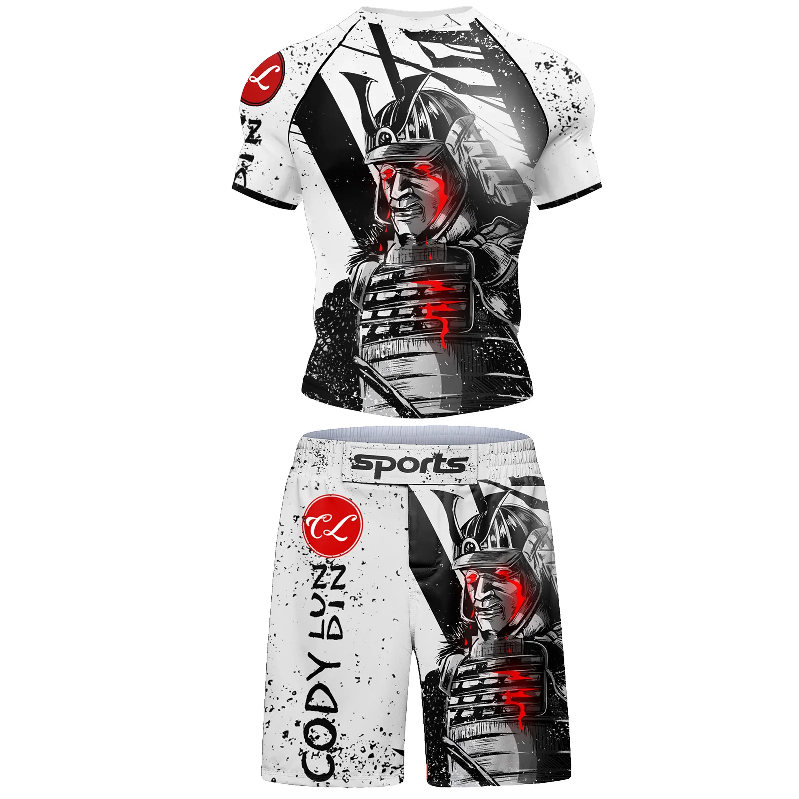 Cody Kickboxing MMA BJJ Rash Guard Sets For Men's Muay Thai Boxing T-Shirt + Shorts Wrestling MMA Long Sleeves Combat Clothing