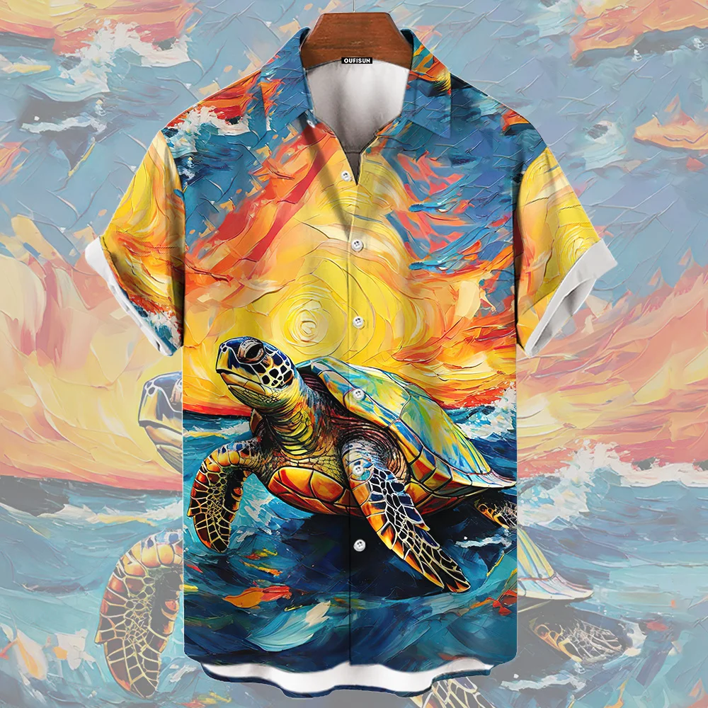 Men\'s Shirt Marine Animal Prints Summer Short Sleeve Hawaiian Shirts For Man Plus Size Quick Dry Shirt Male Oversized Clothing