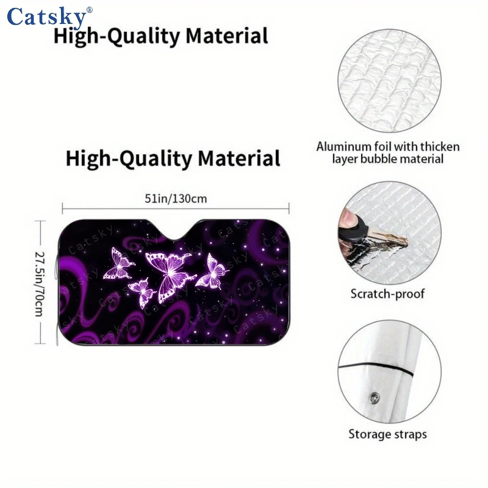 Group Of Purple Butterflies Flying Through The Air Car Auto Sunshades | Front Window Sun Cover For Car, Durable Polyamide Visor,