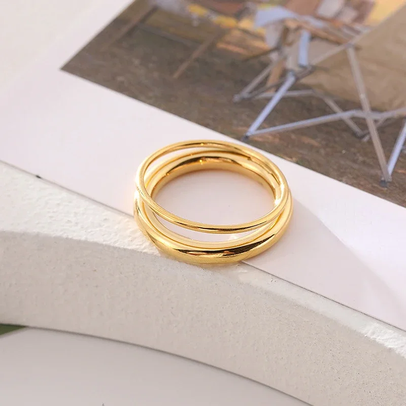 High End PVD Stainless Steel Double Layer Rings For Women Men Hippop Vintage Jewelry