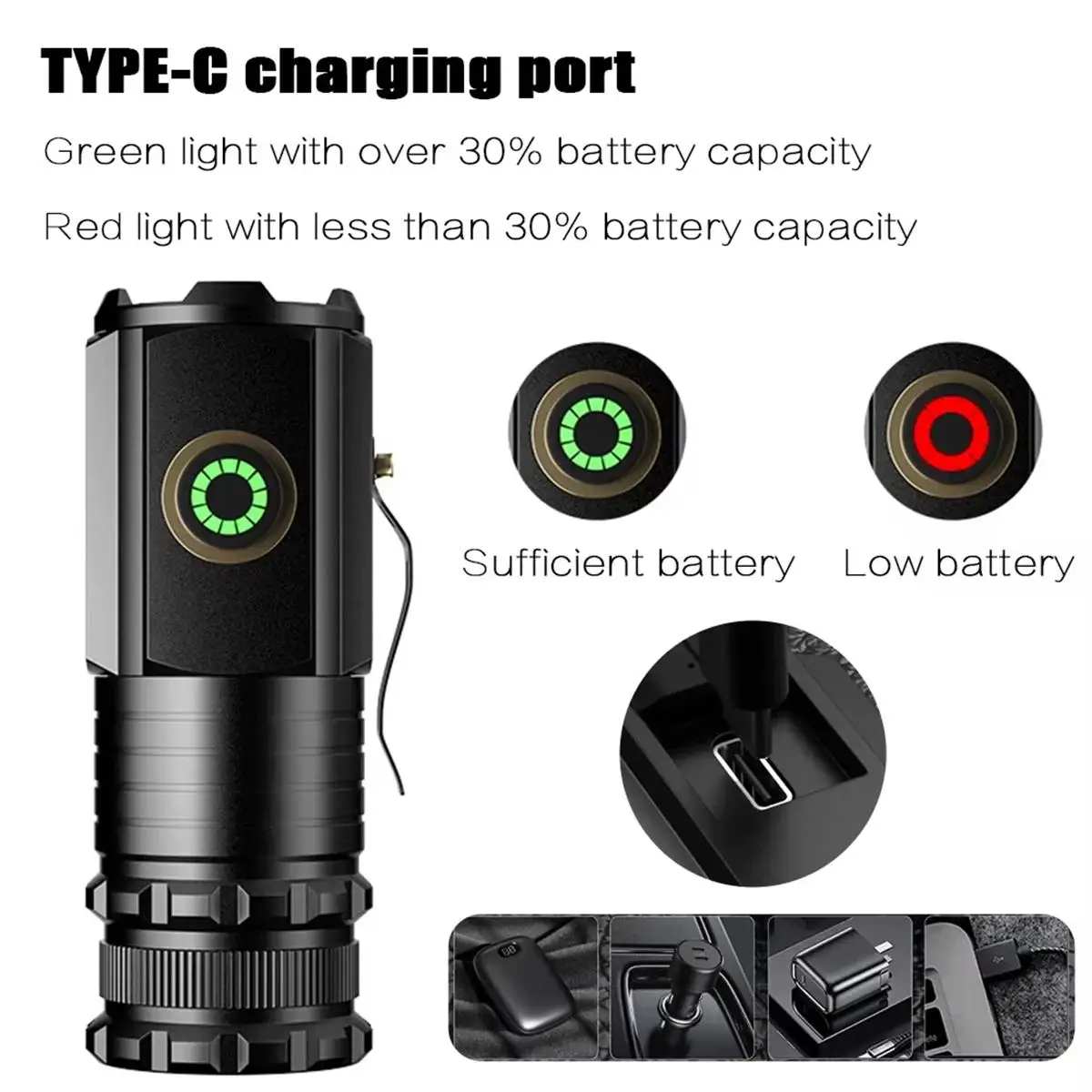Flashlight With Power Indicator Waterproof High Quality Mini Work Durable Usb Rechargeable Keychain Magnetic With Clip Brightest