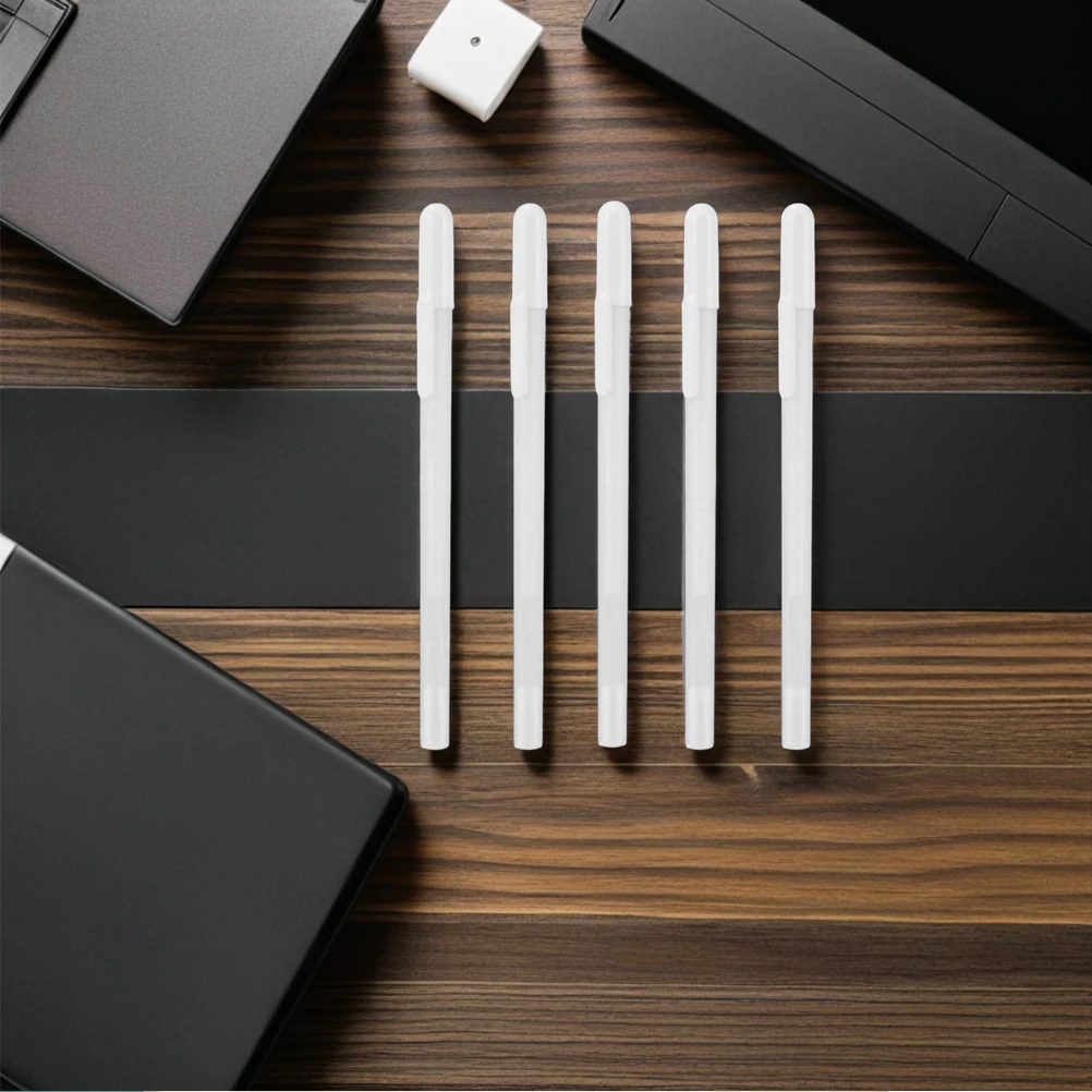 

5pcs White Fine Tip Gel Pens 0.8Mm Odorless Highlight Markers Waterproof Fast Drying For Dark Paper Illustration Art Drawing