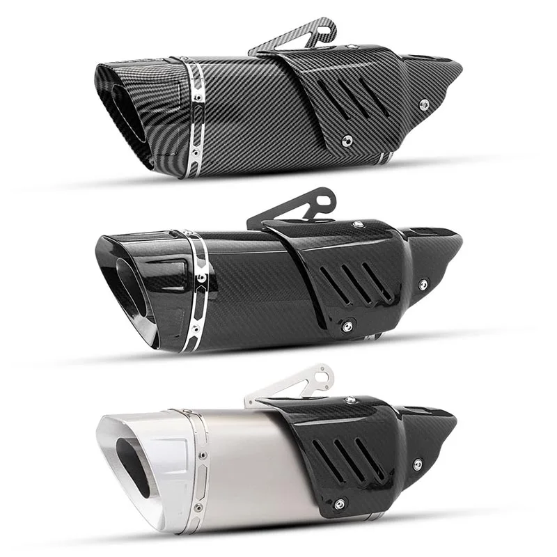 

Универсальная выхлопная труба мотоцикла для CBR650, Z900, R3, R6, MT-09, K10, наклонная четырехугольная защитная крышка из углеродного волокна