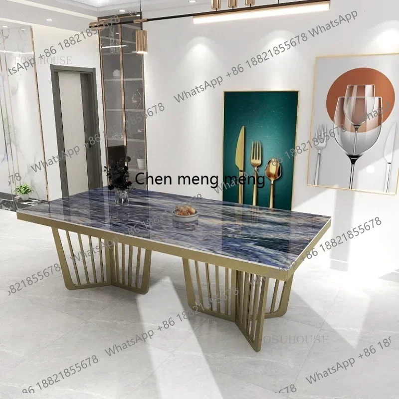 

Rock Slab French Living Room Dining Tables Simple Post-modern Designer Rectangular Table Light Luxury Home Canteen Dining TableS