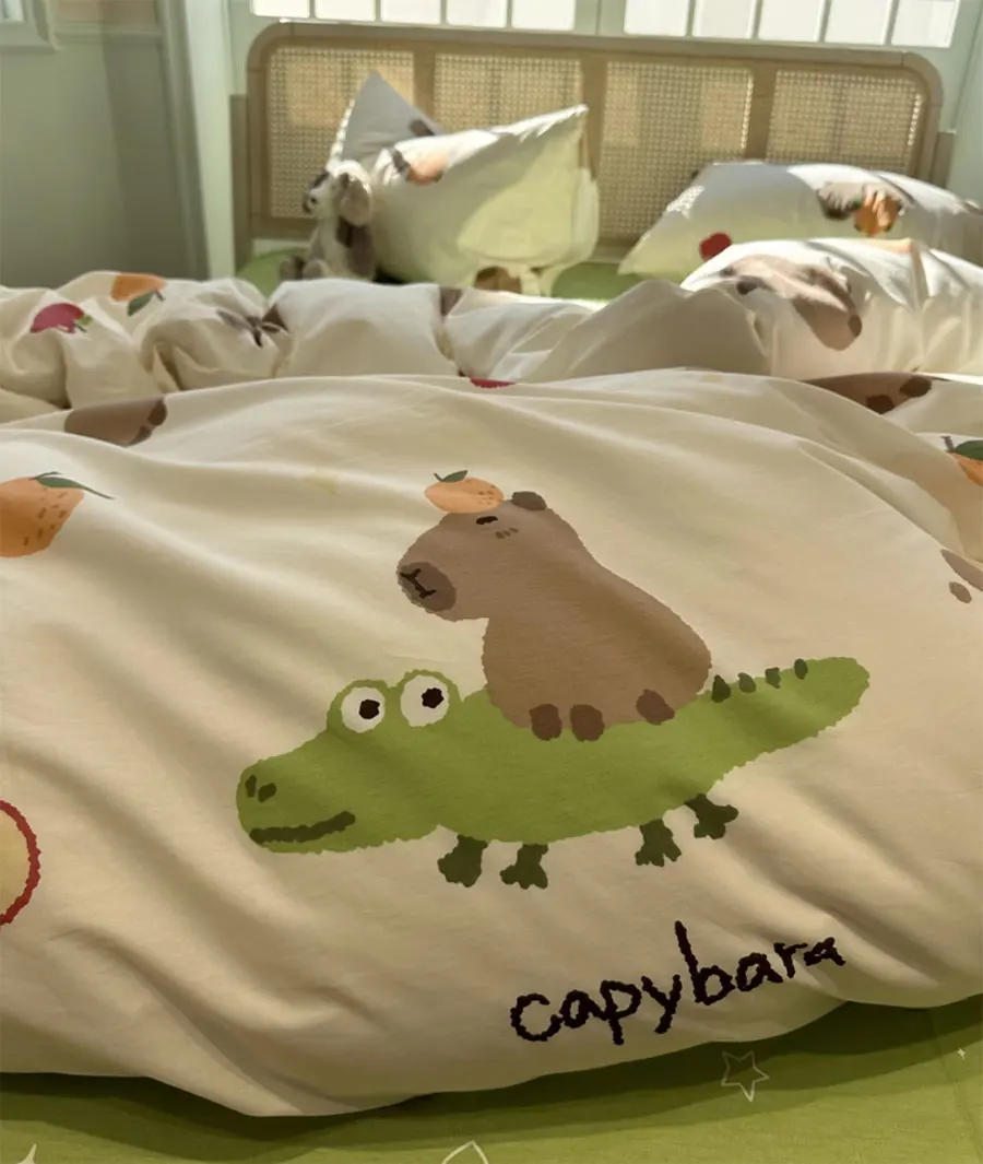 

Fashion cute cartoon crocodile capybara bedding set teen,twin full queen cotton home textile bed sheet pillow case quilt cover