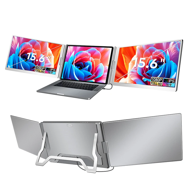 15.6 Inch Dual Lcd Screen 1080p Usb c One Cable Portable Triple Monitor Extender for Gaming Laptop Computer