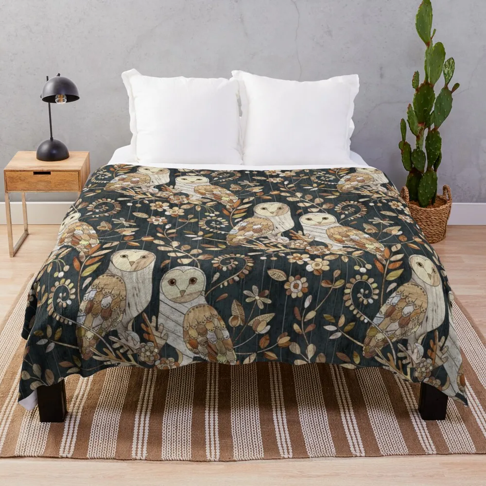 

Wooden Wonderland Barn Owl Collage Throw Blanket Thin Blankets cosplay anime Picnic Blanket bed plaid