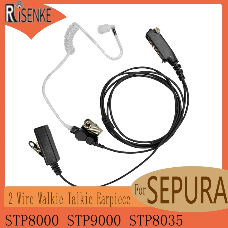 RISENKE Air Acoustic Tube Earpiece with PTT Mic, 2 Wire Walkie Talkie Headset, Compatible for SEPURA STP8000, STP9000, STP8035