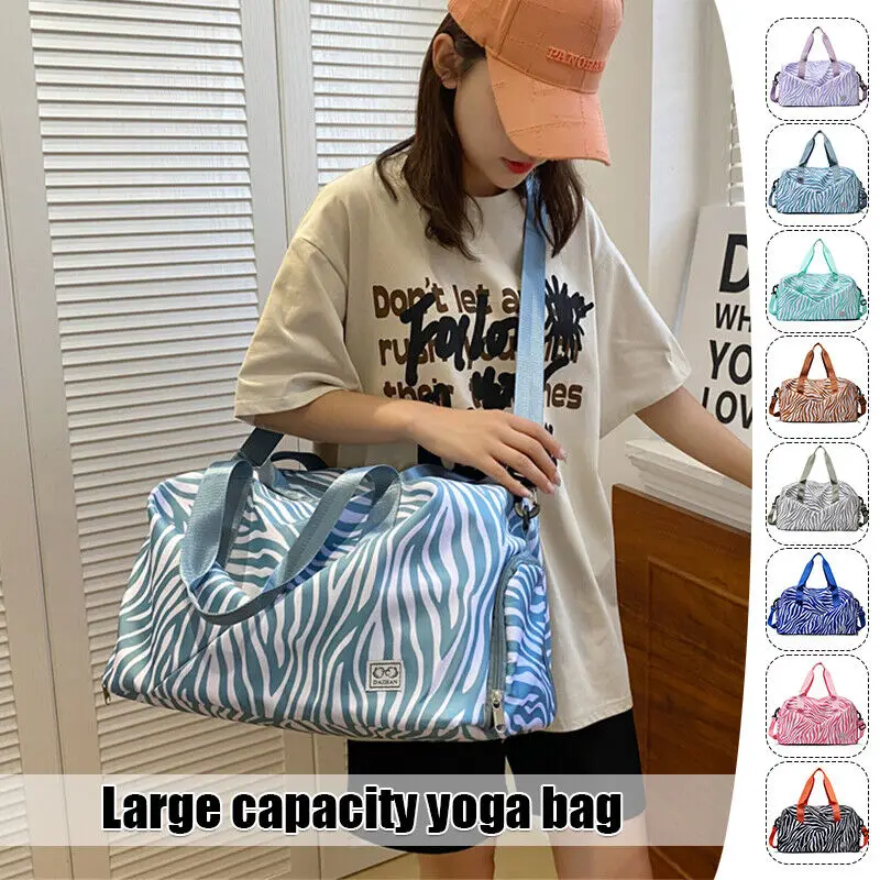 Women Shoulder Bags Stripe Travel Duffle Bag Nylon Waterproof Sports Gym Tote Bags Large Capacity Crossbody Bags Luggage Handbag