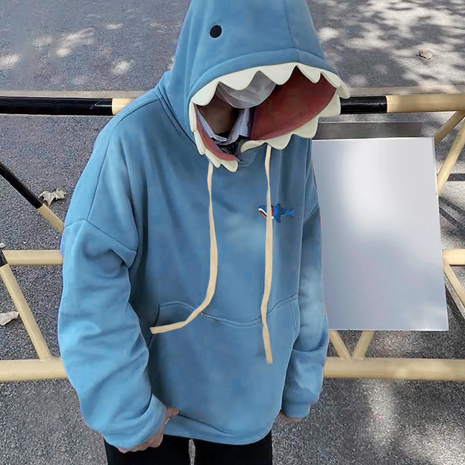 Blue Shark Hat Sweatershirt Men And Women Autumn Winter New Cute Kawaii Couple Harajuku Y2K Student Funny Design Jackets Coats