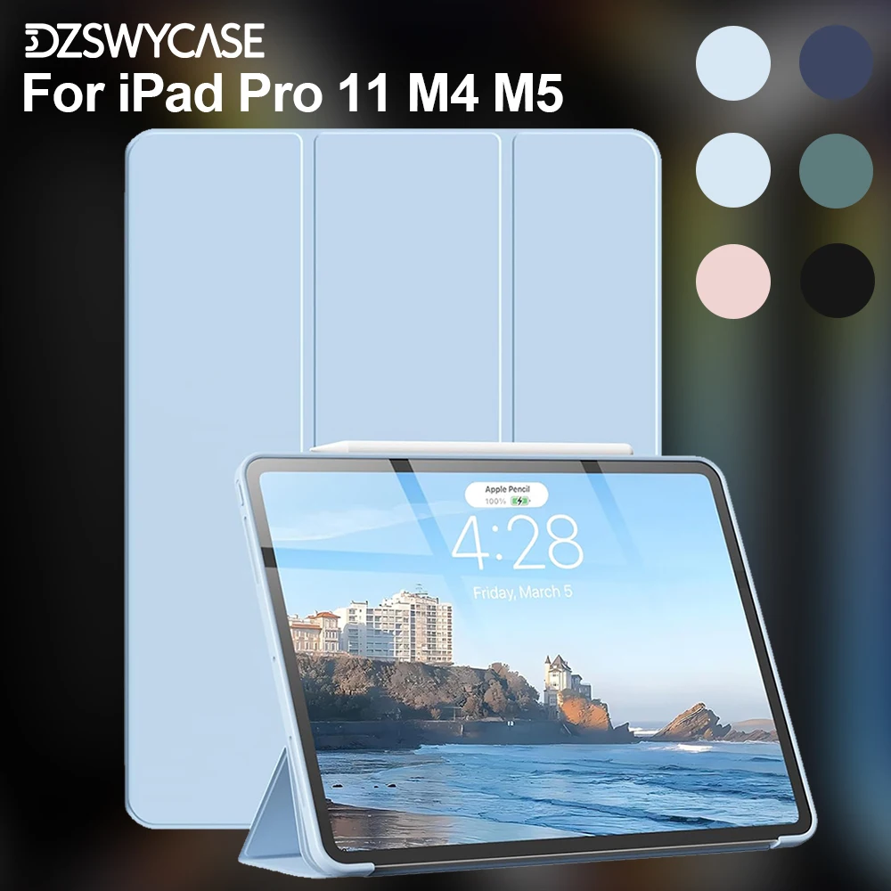 Case for iPad Pro M4 M5 11 Inch 2024 2025, Slim Trifold Smart Stand Soft TPU Back Cover, Auto Wake / Sleep