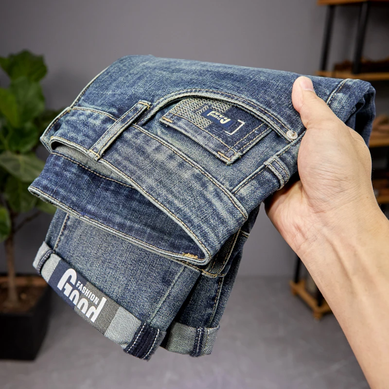 Mode Jeans Heren Casual Street All-Matching Modemerk High-End Retro Trendy Ins Bedrukte Kokerbroek Broek