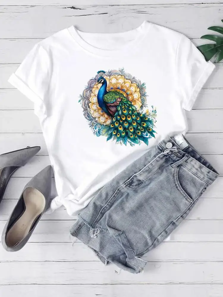 جميل زهرة الاتجاه لطيف 90s س الرقبة الملابس المطبوعة قصيرة الأكمام المحملة عادية T موضة المرأة الجرافيك تي شيرت الملابس النسائية