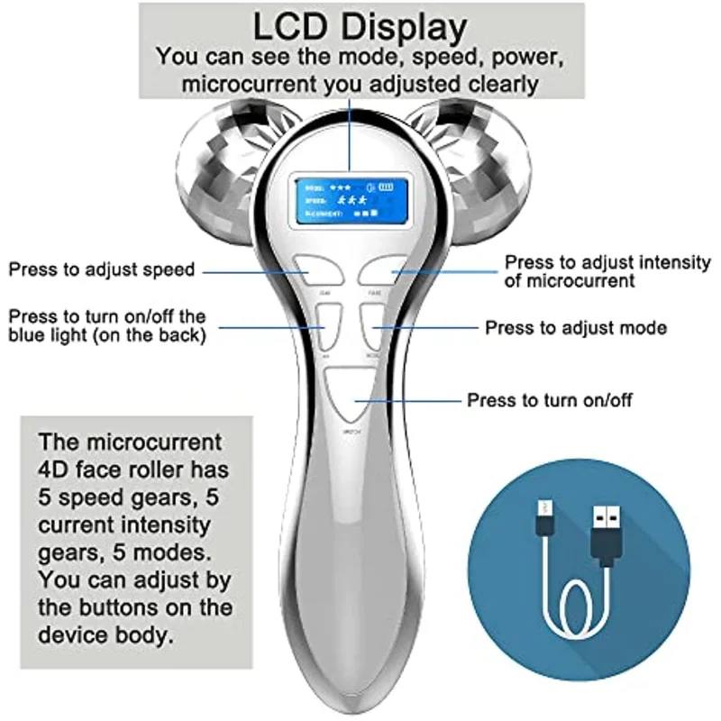 New 4D Facial Massager Roller Microcurrent Face Massager Roller Beauty Skin Care Tool for Face Eye Neck Gift for Women