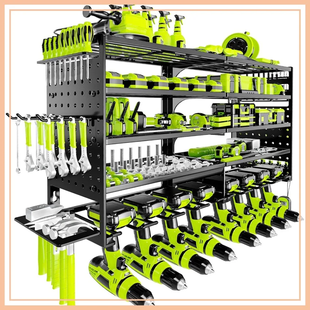 

5-Layer Metal Power Tool Organizer Wall Mount with 8 Drill Holders, Heavy Duty Garage Storage Rack for Workshop Shed