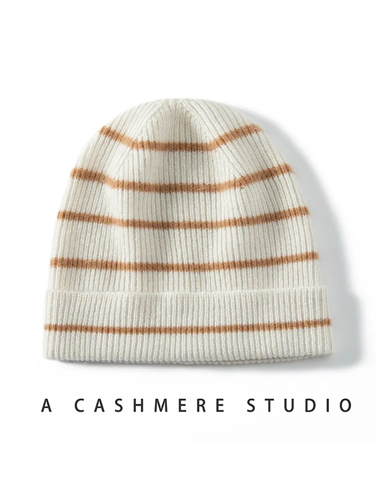 

Wool Cashmere Stripes Ribbed Knitted Beanies Winter Warm Thick Women Caps Present Hat 2024 Cashmere Warm Bonnet Men #151