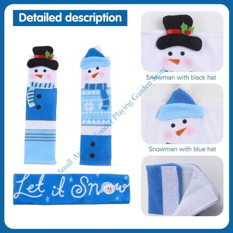 Christmas Refrigerator Pull Cover, 3Piece Blue Christmas Character Polyester Sleeves for Vertical and Horizontal Pulls, Seasonal