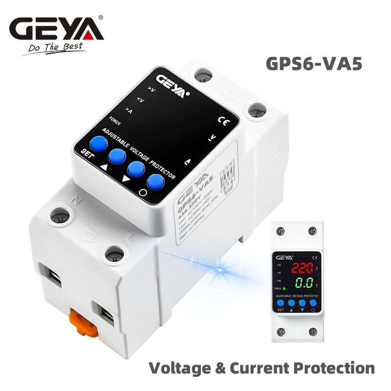  GEYA GPS6 Din Rail Adjustable Over Voltage Under Voltage Protection Device 40A 63A 80A 220VAC Digital Display Voltage Protector