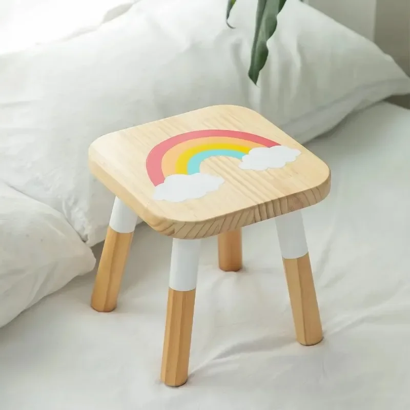 

Wooden Kids Stool for Sitting, Solid Hard Wood Chair,Crafted Hand-Painted with Assembled Four-Legged Stool