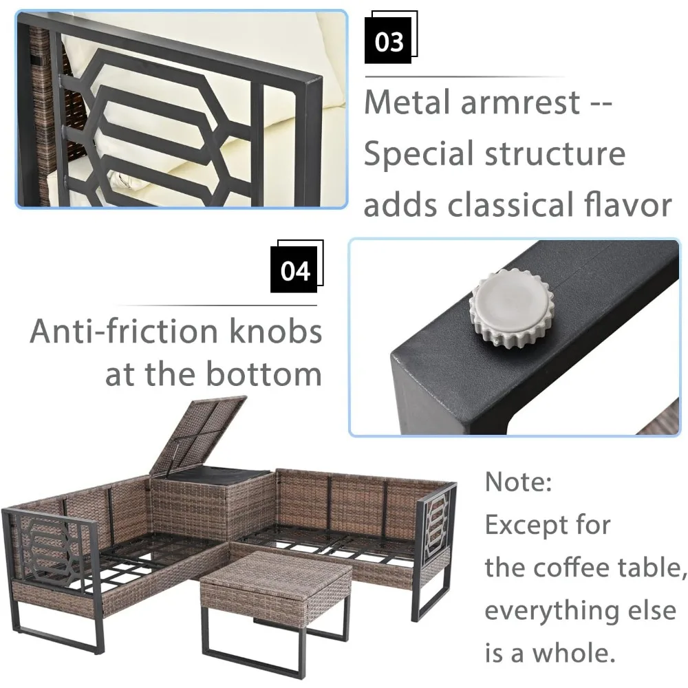 Sofá de jardín en forma de L, muebles de Patio, sofá de Salón al aire libre de ratán con caja de almacenamiento y mesa de centro, juego de sofá de Patio