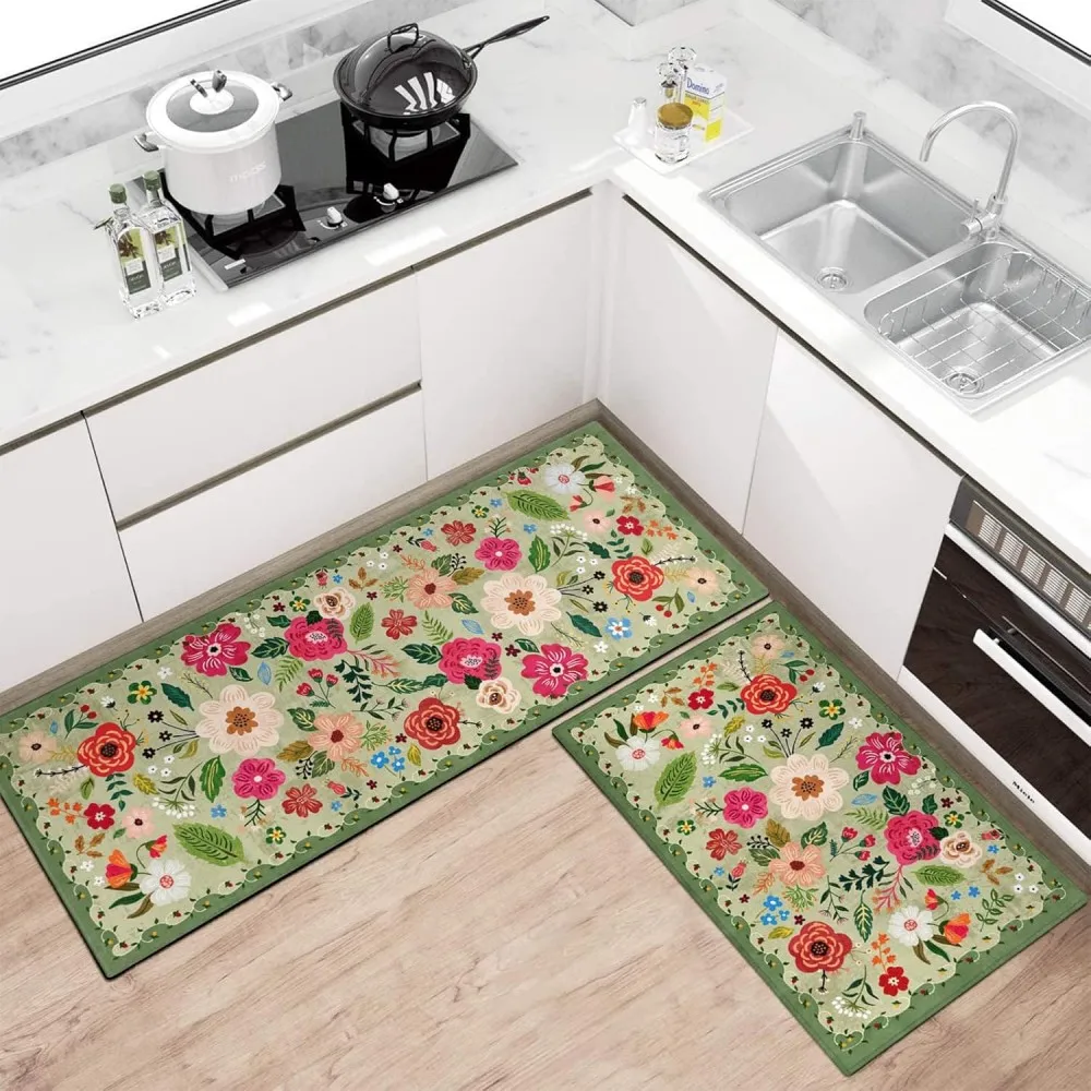 Boho Floral Kitchen Mat Modern Farmhouse Kitchen Rugs and Mats Anti-Fatigue Non Skid Washable Bohemian Kitchen Runner Carpet