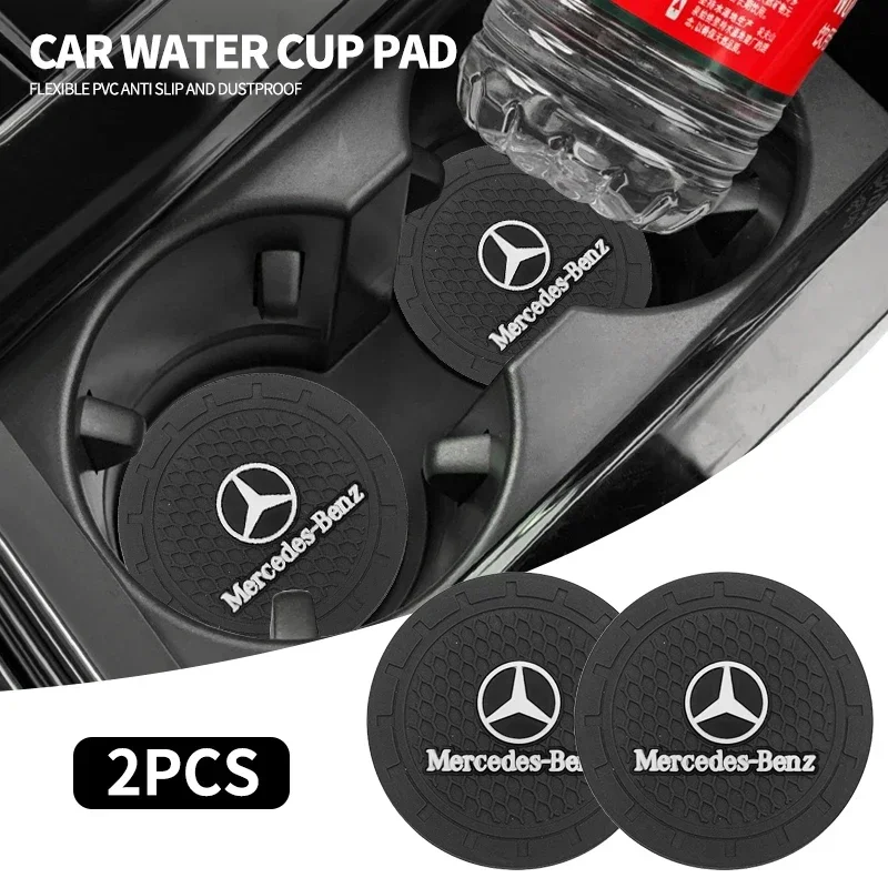 2Pcs PVC Water Cup Mat Car Coaster Anti Slip Pad Accessories For Mercedes Benz AMG GLE GLS CLS GLC CLA GLA GLK ML C197 R231 W167