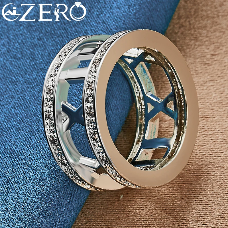 ALIZERO 925 Sterling Silver Roman Numerals AAA Zircon Ring For Women Men Wedding Band Fashion Trend Party Jewelry Gifts